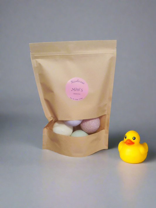 Bag of 6 Mini Bathbombs, Lemon, Orange, Rose, Peppermint, Grapefruit, Lavender