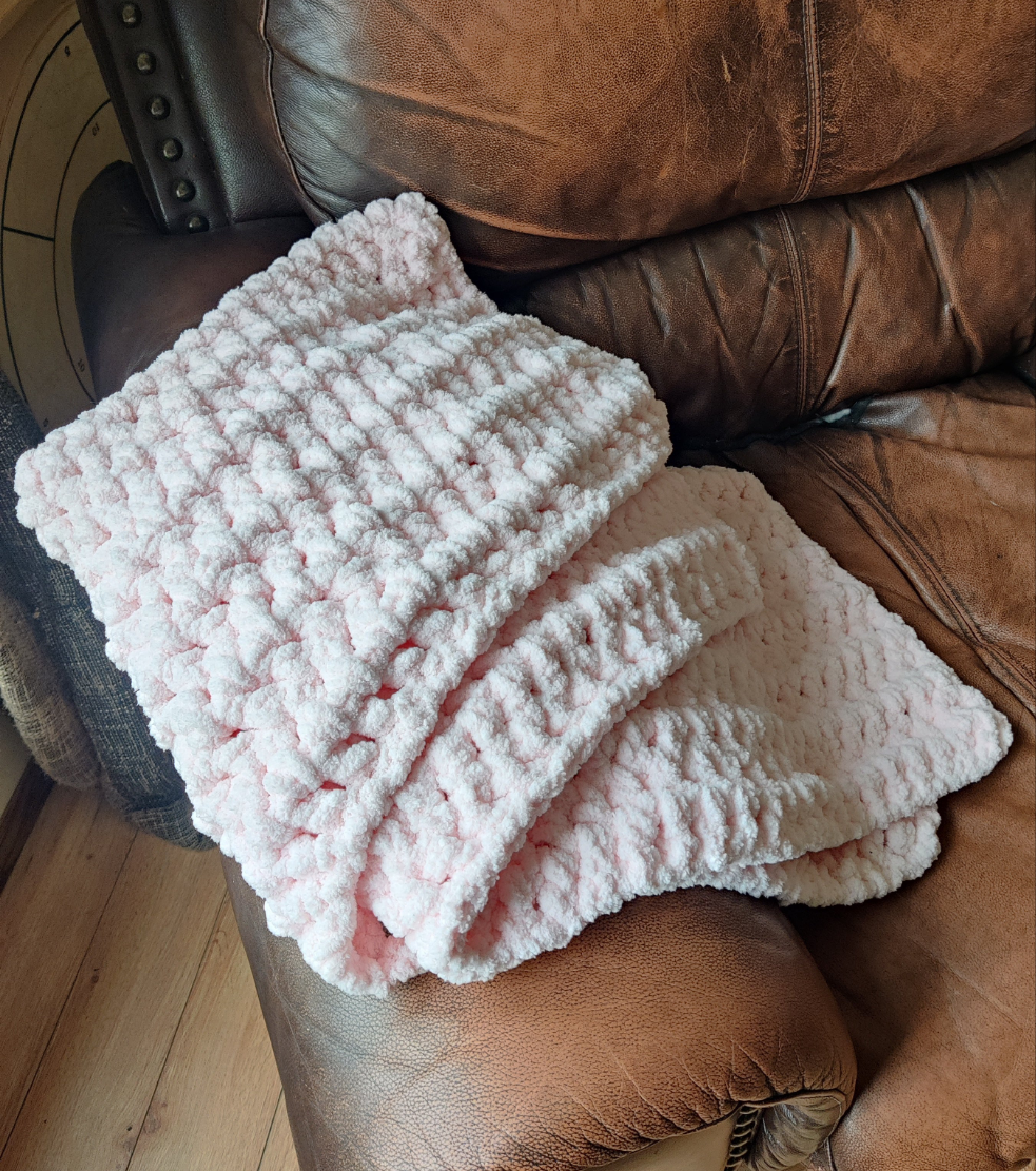 Blush pink crochet blanket 