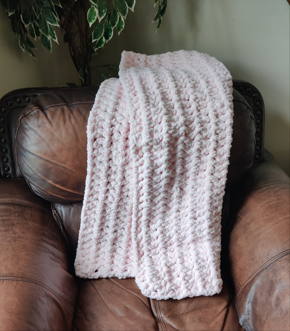 Blush pink crochet blanket 