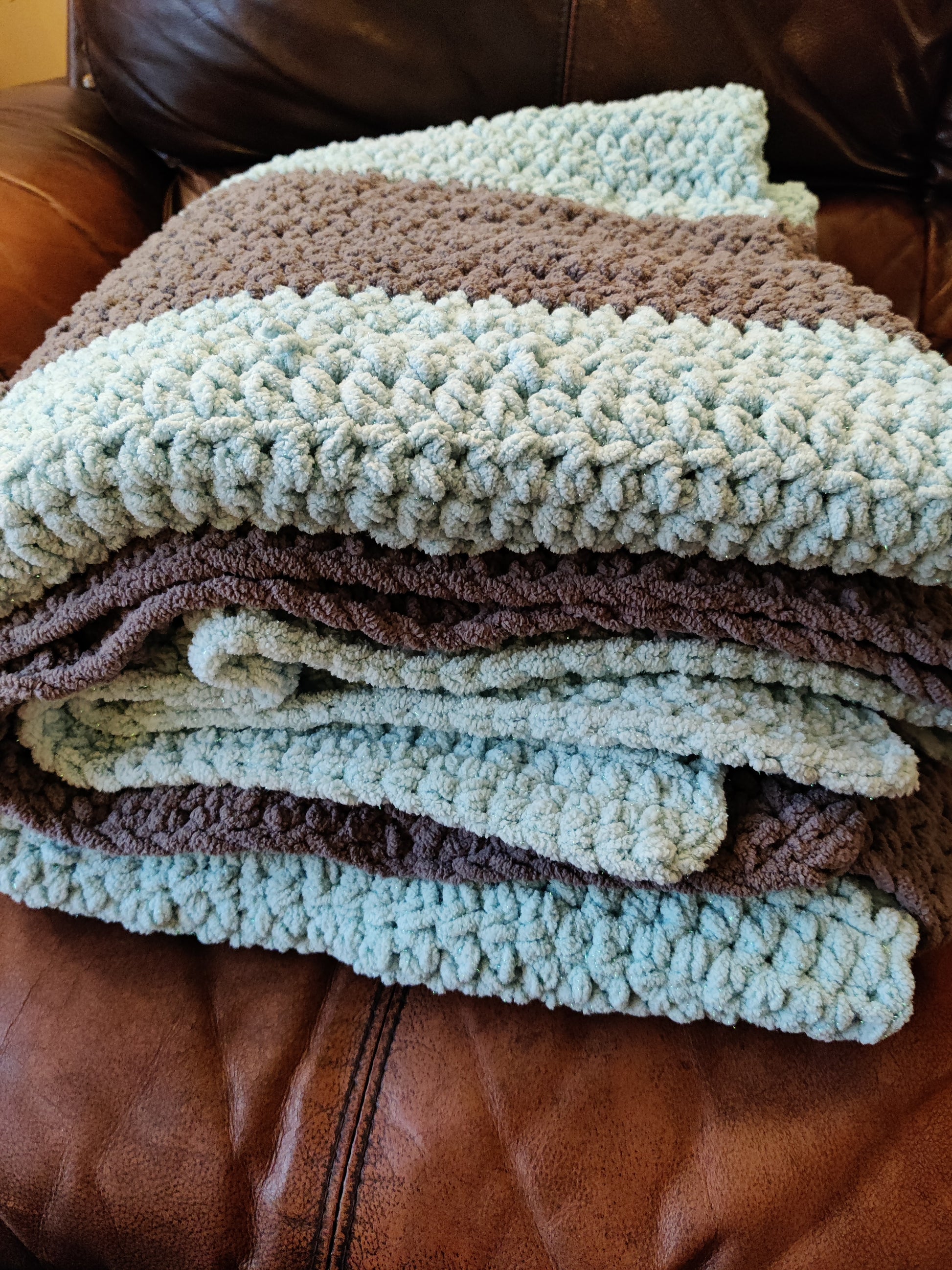Aqua and gray crochet blanket 